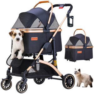 Poussette portable pour chiens et chats de petite taille avec système d'amortissement à 6 points, pliage à une touche et panier amovible - Product Image 1