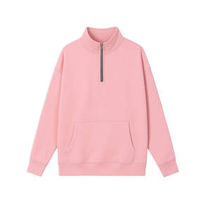 Sweat-shirt unisexe rose à col montant zippé, manches régulières, en molleton bouclette, coupe oversize, décontracté, pour l'automne - Product Image 1