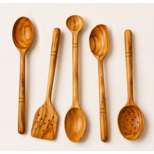 Ensemble de cuillères de cuisine en bois artisanal de qualité supérieure, écologiques, spatule en bois antiadhésive, écumoire à trous, ustensiles de cuisine pour la cuisine - Product Image 1