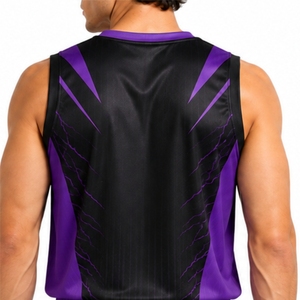 Maillot de basket-ball personnalisé pour homme, sans manches, col en V, vêtements de sport, tissu respirant, séchage rapide, léger, athlétique - Product Image 2