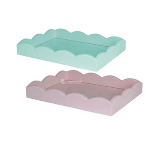 Lacquer Scalloped Tray Set Nesting Wooden Decorative Serving Trays Luxury <b>Vanity</b> <b>Table</b> Makeup Organizer Wholesale - Product Image 1