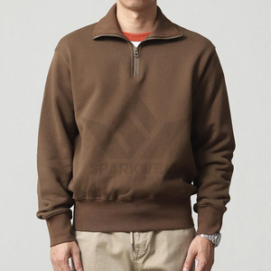 Sweat-shirt en molleton marron pour homme, col montant, coupe classique, manches longues, pull décontracté, chaud, pour l'automne et l'hiver - Product Image 3