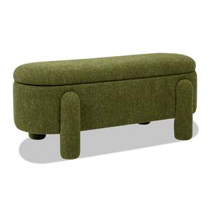 Hugo 49\" Fully Upholstered Storage Bench <b>Moss</b> <b>Green</b> Boucle Elegant Oval Living Room Furniture - Product Image 3