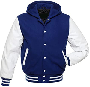 <b>Men's</b> Hooded Varsity <b>Jacket</b> Stand Collar Letterman Coat Button Front Winter Outerwear Custom Logo - Product Image 1