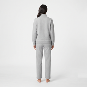 Conjunto de dos piezas de chándal de algodón con cremallera media y bolsillos laterales para mujer, color gris sólido, marca Premium HAWK EYE. - Product Image 3