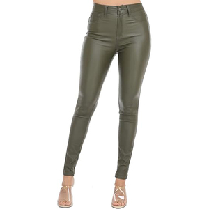 Pantalon en similicuir respirant et écologique pour femme, taille haute, coupe droite, extensible, style décontracté streetwear - Product Image 1