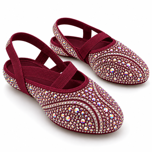Chaussures de danse en cristal en gros, ballerines souples de style ballet avec sangles élastiques, chaussures de danse personnalisées avec strass - Product Image 3