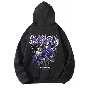 Sweat à capuche imprimé sérigraphié de qualité supérieure pour homme, coupe oversize, en molleton de coton noir, avec impression personnalisée sur le devant, manches classiques, 420 grammes, effet délavé - Product Image 2