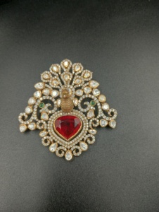 Collar con Colgante de Pavo Real, Doble Zirconia Roja, Moissanita Blanca, Chapado en Oro sobre Plata, Joyería India para Mujer, para Boda o Compromiso - Product Image 2