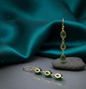 ต่างหูหยดน้ำทรงรีขนาด 5 นิ้ว ประดับด้วยหยกสีเขียว  ทำจากเงินแท้ 925 ชุบทอง 18K เหมาะสำหรับงานปาร์ตี้ ราคาโรงงาน - Product Image 3
