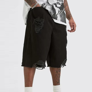 Pantalones Cortos de Mezclilla Negros Desgastados para Hombre, Estilo Y2K, Holgados, con Roturas en las Rodillas, Estilo Skater, Ajuste Holgado, OEM Personalizado - Product Image 1