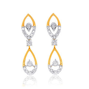 Premium Two Tone Gold and Silver Teardrop <b>Dangle</b> <b>Earrings</b> with Round Sparkling Stone Halo Design for Women Fashion Jewelry - Product Image 1