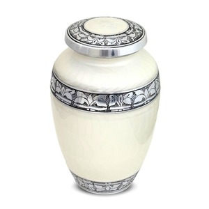 White Floral Adult Brass Urn Decorative Cremation Container <b>Memorial</b> <b>Keepsake</b> Elegant Home Decor Funeral Accessories Durable - Product Image 1