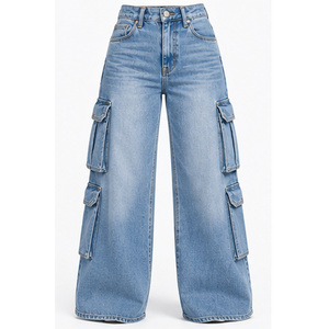 Jeans de Mezclilla de Cintura Alta y Pierna Ancha para Mujer, con Triple Costura Lateral, Color Índigo Oscuro - Product Image 1