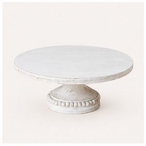 Base Redonda de Madera Blanqueada para Tartas al por Mayor con Base Decorativa de Cuentas, Pedestal Rústico Estilo Granja para Exhibición de Postres y Decoración del Hogar - Product Image 1