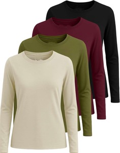 Camiseta de Punto de Manga Larga para Mujer, Cuello Redondo, Color Sólido, Corte Regular, Secado Rápido, Informal, para Todas las Temporadas, 100% Poliéster - Product Image 1