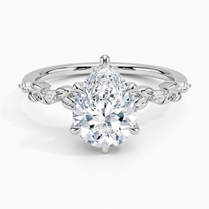 Anillo BOJ 0108 con Corte de Pera, Plata 925, Diseño de Hojas y Capullos, Anillo Solitario con Diamante de 2ct, Color D, VVS1, Moissanita, Certificado GRA - Product Image 1