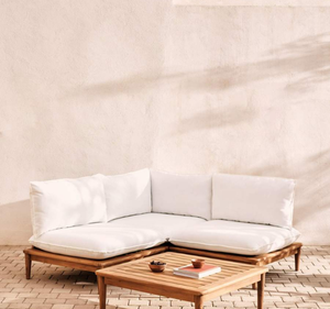 Juego de Sofás de Jardín en Forma de L de Lujo, Estilo Tropical, con Estructura de Madera de Teca Maciza, Cojines Gruesos, para Villa, Resort, Patio, Terraza, Exterior Moderno - Product Image 1