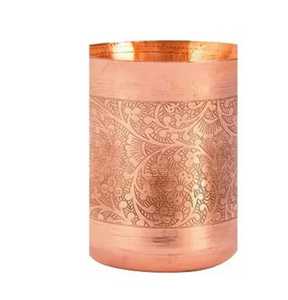 Verre à pied en cuivre pur à motif floral en relief, pour eau, vaisselle, hôtels, restaurants, fournitures de boissons - Product Image 2