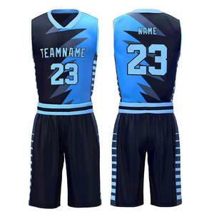 Ensemble de maillots de basket-ball unisexe bleu noir, impression par sublimation, polyester respirant, uniforme sportif pour adultes - Product Image 5
