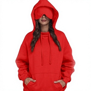 เสื้อสเวตเชิ้ตมีฮู้ดโอเวอร์ไซส์สำหรับผู้หญิง สีแดงล้วน ผ้าฝ้ายถัก มีกระเป๋า ระบายอากาศได้ดี เหมาะสำหรับใส่ในฤดูใบไม้ร่วง - Product Image 1