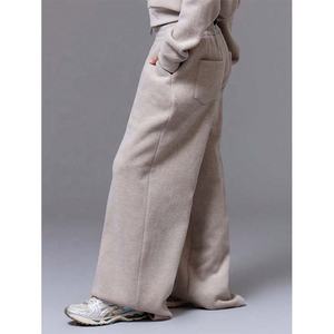 High Quality Factory 2pcs Set <b>Women</b> Waistband Structured Thick Wide Leg Pants <b>Fleece</b> Cotton <b>Women</b> Tracksuit Set - Product Image 4