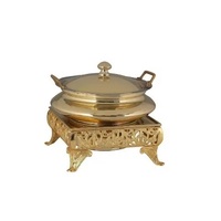 Plat à chafing dish traditionnel en acier inoxydable de haute qualité, ensemble chauffe-plats de buffet plaqué or, design classique pour 4 personnes, élégant