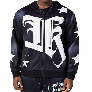 Men's <b>Hooded</b> <b>Zip</b>-Up Sweatshirt Set Regular Fit Printed Stars Pattern Breathable Polyester Hip Hop Style Autumn Wear - Product Image 5