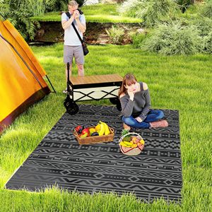 Tappeto da esterno impermeabile geometrico nero e grigio 6FT X 9FT reversibile con borsa per il trasporto - Product Image 2