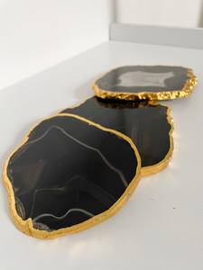 Customized Hot Selling Natural Black <b>Agate</b> <b>Coaster</b> Slice With Gold Trim Gemstone <b>Agate</b> Slice Tea <b>Coaster</b> For Hotel Restaurant UO - Product Image 1