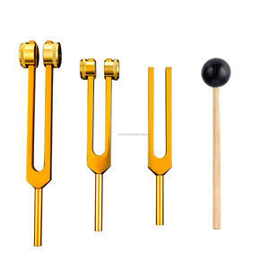 Premium Gold Aluminum Alloy 128Hz 256Hz 512Hz Tuning Fork Set with <b>Wooden</b> Handle <b>Mallet</b> for Meditation Relaxation Top Wholesaler - Product Image 1