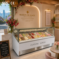 Vitrine Réfrigérée CE 304SS avec Logo Personnalisé, 24 Bacs, Porte Avant, Film Chauffant Électrique Anti-Buée, pour Crème Glacée et Gelato