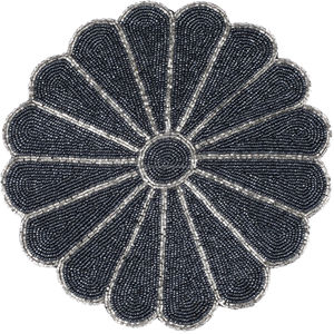 Mantel Individual de Lujo con Cuentas de Cristal y Latón, Diseño Floral Negro y Plateado, para Comedor, Cocina, Restaurante, Hotel, Boda, Decoración del Hogar - Product Image 1