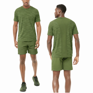 T-shirt personnalisé vert olive tendance pour homme, séchage rapide, décontracté, pour la gym, respirant, vêtement de sport, manches courtes, col rond. - Product Image 1