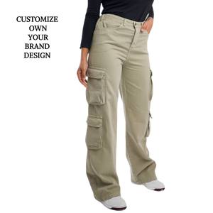 Clothing Brand Women <b>Green</b> Chino Canvas Pants Multiple Flap Pocket Custom Casual Jeans Outdoor Cargo Denim Woman Trouser Pant - Product Image 4