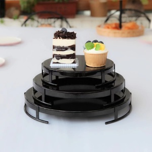 Supports de gâteau en métal noir moderne Premium 2025 multitâche structuré de haute qualité présentoirs de gâteau de mariage et d'anniversaire - Product Image 2