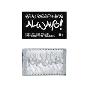 Étiquette tissée brodée personnalisée, abordable et de haute qualité, avec bord découpé au laser, pour la personnalisation de vêtements. - Product Image 1