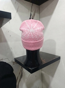 Men's Pink Spiderweb <b>Beanie</b> Hat Knit Cuffed Winter Cap Unisex Streetwear <b>Skull</b> Cap Custom Logo Wholesale Fashion Accessory - Product Image 2