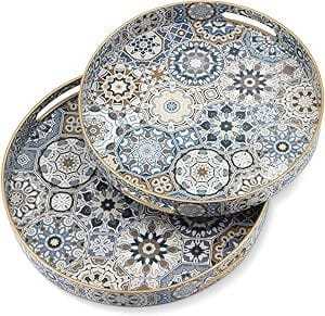 Plateau de service rectangulaire en bois MDF avec incrustations en os et résine, couleur personnalisée, art indien exotique, décorations florales bohèmes - Product Image 4