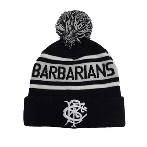 Barbarians Knitted <b>Beanie</b> Hat <b>With</b> <b>Pom</b> <b>Pom</b> Embroidered Logo Black And White Unisex Winter Cap Casual Style - Product Image 1