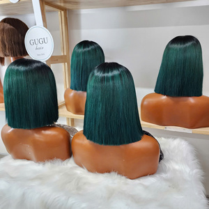 Perruques GUGU Hair en cheveux humains vietnamiens, double densité, fermeture en dentelle 5x5, sans colle, ultra-lisses, 8 pouces, Ombré Vert - Product Image 2