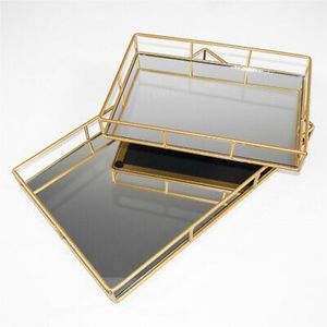 Luxury Gold Metal Mirror Tray <b>Decorative</b> Cosmetic Vanity Trays Elegant Rectangular Wedding Serving Glass Tray For <b>Table</b> <b>Decor</b> - Product Image 3