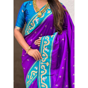 <b>Purple</b> Zari Woven Rajhans Swan Paithani Silk <b>Saree</b> Indian & Pakistani Clothing Elite Weaves 650g - Product Image 2