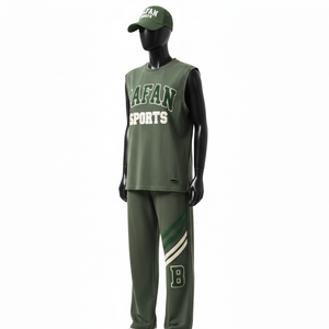 Conjunto de camiseta sin mangas de algodón premium de 200 GSM con panel de rayas elásticas de spandex y leggings verde oliva con logo personalizado para mujer - Product Image 5