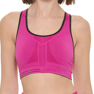 Compression Seamless Sports Bra Women Bright Pink High Impact Gym Bra Moisture Wicking <b>Padded</b> Activewear Top - Product Image 1