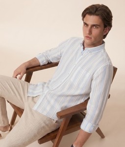 Enovate Men's Cotton Striped Casual Shirt Double Breasted Full Sleeve Button <b>Down</b> Collar Summer Breathable Woven ODM - Product Image 2