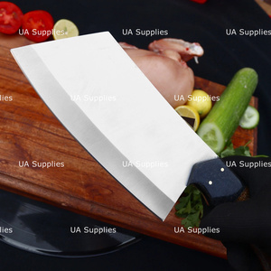 UA Supplies Hachoir à viande de boucher en acier au carbone forgé à la main, robuste, pour cuisine, ambidextre, avec manche en bois moderne - Product Image 2