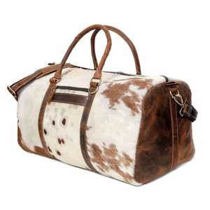 Bolsa de Viaje de Cuero Vacuno Auténtico, Diseño Marrón y Blanco, Ecológica, Gran Capacidad, Duradera, Ligera, Premium, Casual - Product Image 2