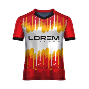 Maillot de football col en V à manches courtes imprimé 100% polyester personnalisable échantillon gratuit séchage rapide respirant léger uniforme - Product Image 1