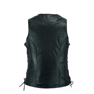 Gilet de motard en cuir PU pour homme de bonne qualité, taille ajustable, couleur unie, sans col, style automne, vente en gros - Product Image 2